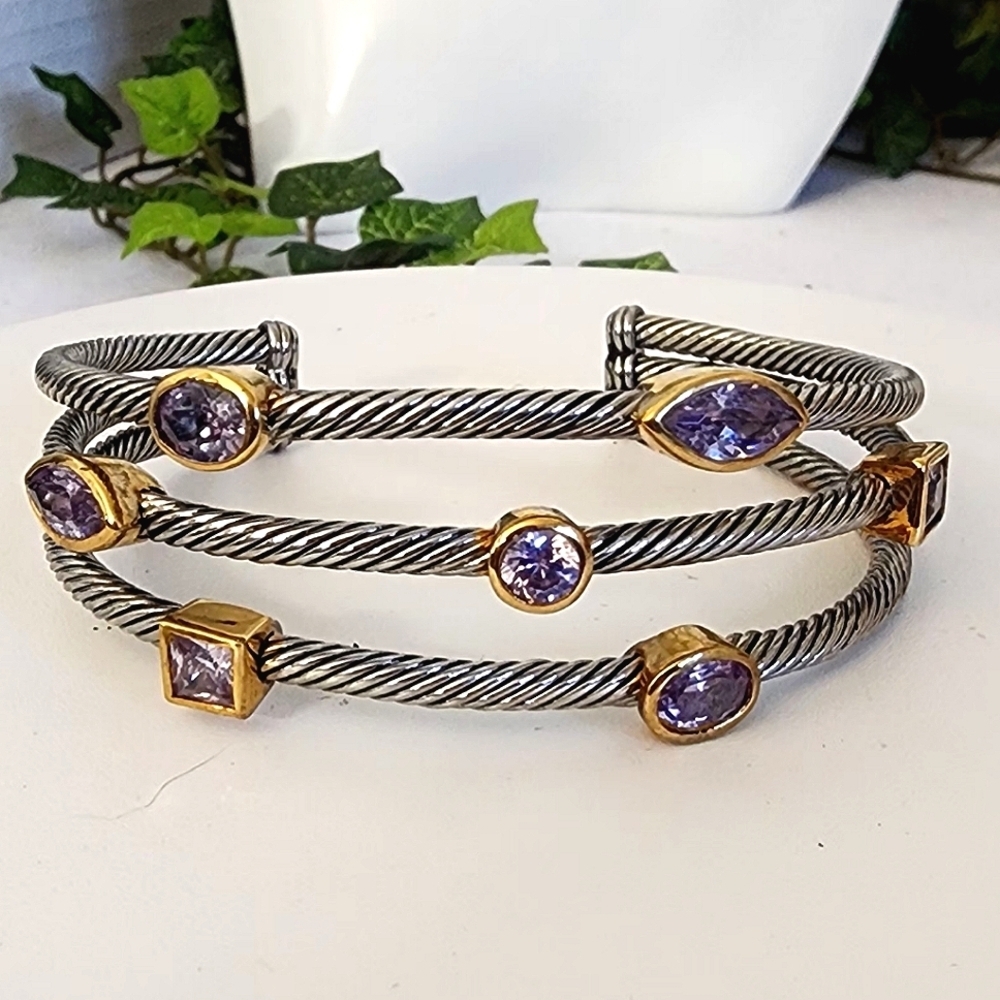 Classic Cable Bracelet Stack Style With Amethyst … - image 3